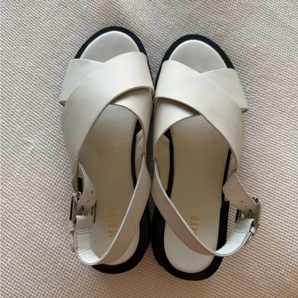 Anthropologie Maeve Cream Cross-Strap Platform Sandals